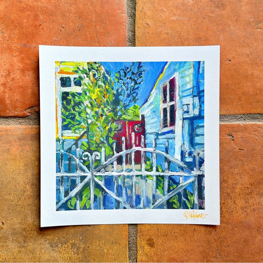 Colorful New Orleans Giclee Art Print, The Red Door, 12x12” inch signed artwork